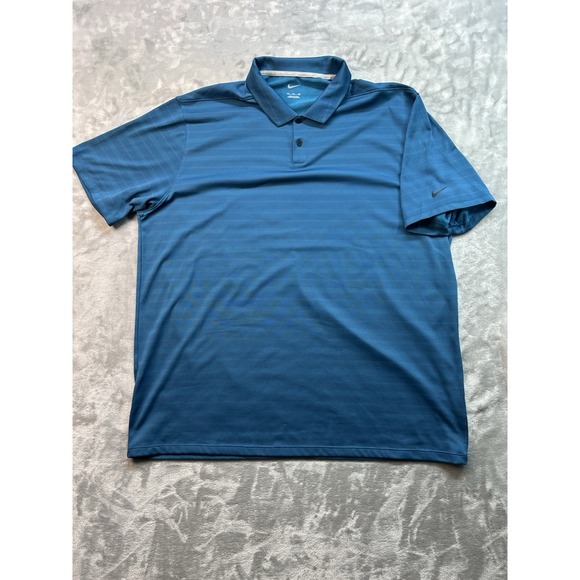 Nike Mens Size XXL‎ Golf Polo Shirt Performance Blue Striped Stretch Summer Wear - Picture 1 of 10